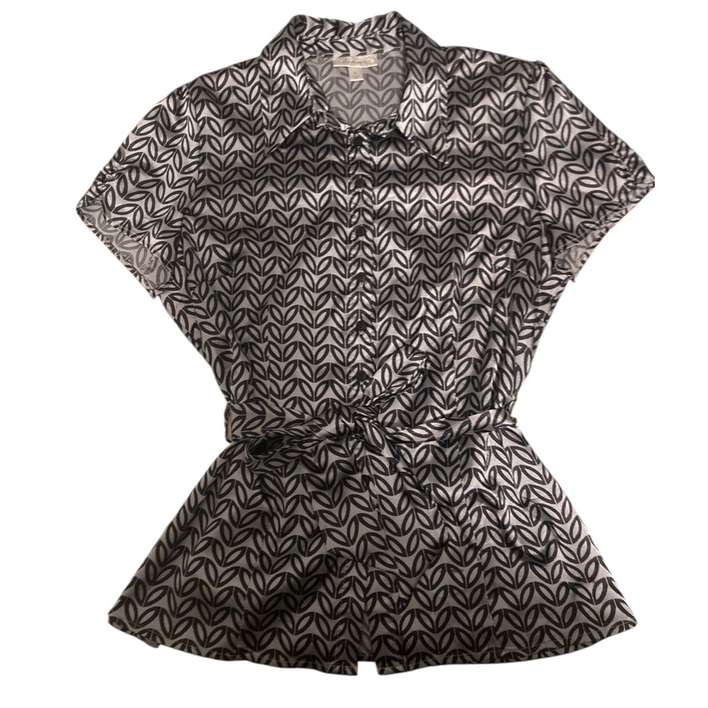 Black and White Leaf Print Blouse